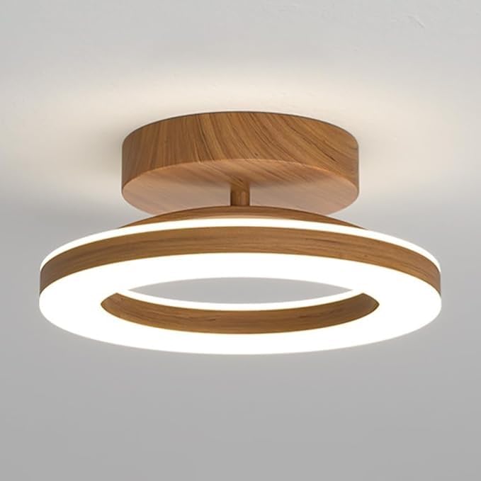 CYMHJ Dimmable LED Ceiling Light, 12W 3000K-6000K Adjustable Semi Flush Mount Ceiling Light Fixtures, Modern Round Metal Ceiling Lamp for Bedroom Hallway Laundry Room(Walnut Color,30cm)