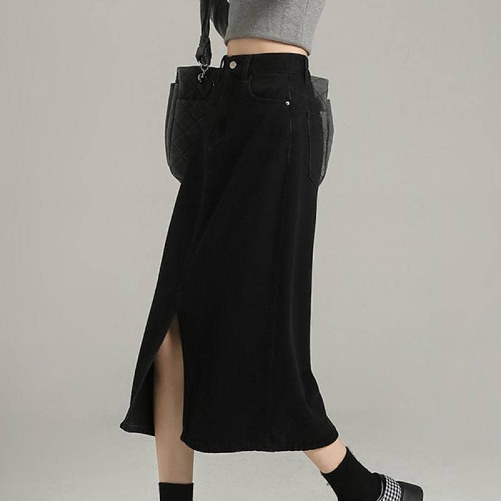 OZEO Gonne da Donna,Gonna Midi Classica da Donna Nera A Vita Alta con Spacco Frontale Gonna di Jeans con Tasca con Zip Sottile Linea Ad A Gonne Lunghe Casual per Ragazze Primavera Autunno,S