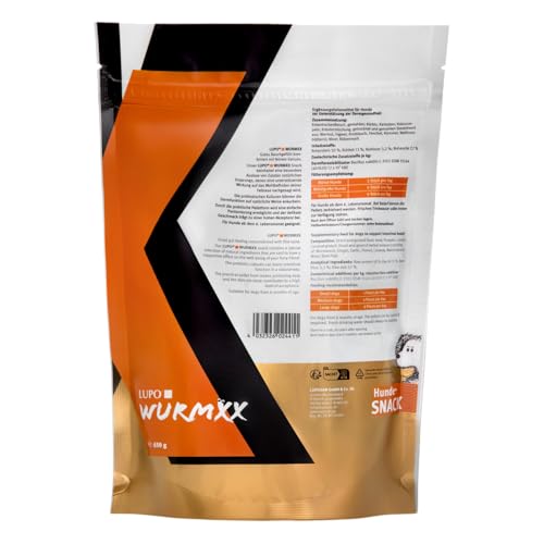 Lupo WURMXX Snacks für Hundefutter, Pellets Ergänzungsfuttermittel für Darmgesundheit, mit Ente und Kräutern (650g)