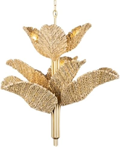 Varaluz 901C09 Banana Leaf 9 Light 37" Wide Abstract Candle Style Chandelier - French Gold/Natural Seagrass