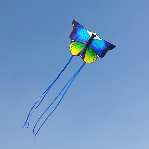 Miniatura 4 de Kaidenic Paquete de 2 cometas de mariposa azul y rosa con colas largas fáciles de volar con líneas voladoras