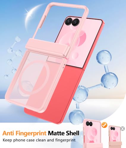 Image of FNTCASE for Samsung Galaxy Z Flip 8 Case: [Hinge Protection + Screen Protector] [Fit for Magsafe] Military Grade Drop Proof, Translucent Matte Protective Phone Cover - Light Pink