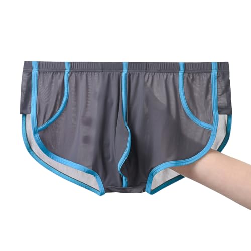 JINSHI Men’s Silk See Thru Boxer Briefs Sexy Mesh Lingeries Split SIde Bulge Pouch Boxers Shorts Mens Ultra Thin Underwear