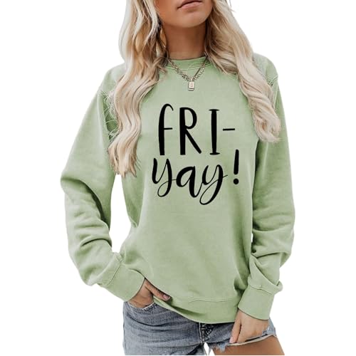GOPIAAU Friyay Teacher Sweatshirt for Women Happy Friyay Teacher Long Sleeve Shirts Funny Graphic Fri Yay Pullover Sweatshirt Tops, Green, 2XL
