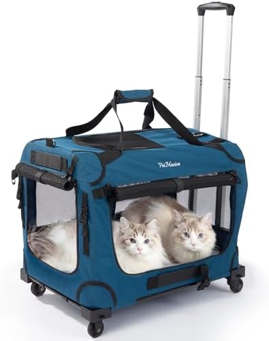 Extra Large Rolling Cat Carrier with Wheels, Soft Sided Pet Dog C...