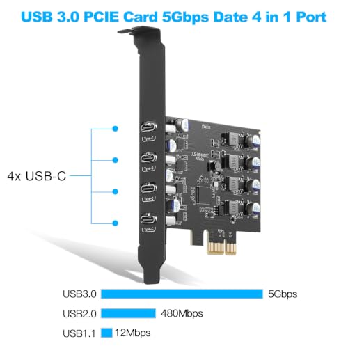 Image of 4-Ports PCIe USB 3.0 5Gbps Expansion Card (4X Type-C) | PCIe USB C Expansion Card, USB C PCIe Card with a Low Profile Bracket, with Windows 11 /10 /8 /7 /XP and Linux