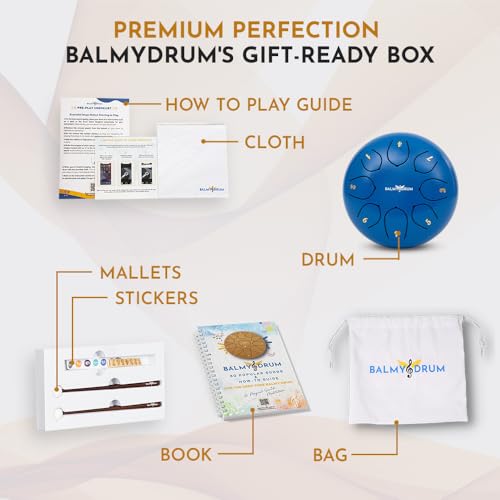 The Balmy Drum - 8 Note 6 Inch Steel Tongue Drum, Steel Drum Instrument, Drums For Children and Adults, Balmy Drum Set for Kids with Music Book, Handpan, Mallet and Carry Bag (Blue)