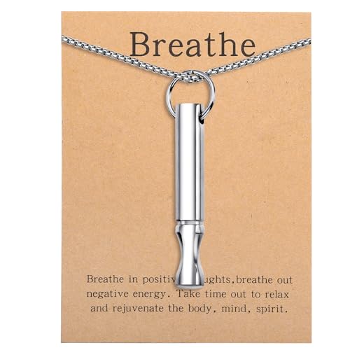 Anxiety Breathe Necklace Mindfulness Breathing Necklace Stress Relief Stainless Steel Pendant Necklace for Women Men
