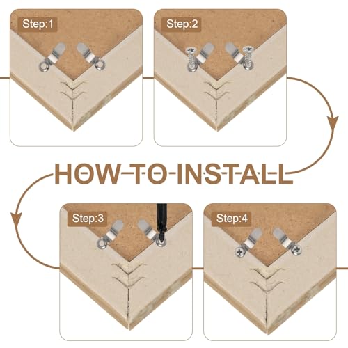 Image of uxcell 120pcs Picture Frame Backing Clips, 0.9 inch Photo Frame Buttons Fasteners Hardware Corner Clip with 120pcs Screws for Hanging Pictures Crafts Drawing, Bow-Shaped Silver