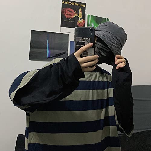 LAVASEON Harajuku Oversized Striped T-Shirt Long Sleeve Crew Neck Casual Matching Couple Streetwear Pullover