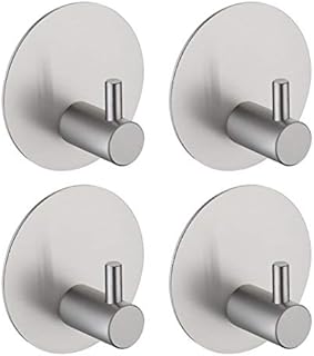 Amazon Brand - Eono Wall Hooks Self Adhesive Coat Robe Hook Bathroom Lavatory Hanger Brushed SUS 304 Stainless Steel 4 Pieces
