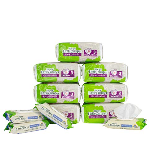 Happy Little Camper Natural Diapers, Flushable Wipes, Monthly Pack