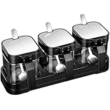 Xiraivke 調味料入れ 調味料缶 3個組 調味料ポット ステンレス ガラス製 塩 コショウ 砂糖入れ キッチン 台所用品 調味料収納 スパイスボトル 保存容器