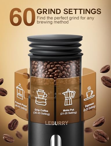 Image of Burr Coffee Grinder - Portable Coffee Bean Grinder with 60 Grind Settings, LCD Timer, 51 & 58mm Portafilter Compatible - Rechargeable Electric Espresso Grinders for Home, Office & Travel