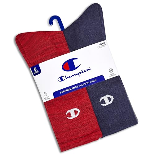 Image of Champion Men's Cushioned Crew Socks 5-Pack - Moisture-Wicking Athletic Crew Socks with Arch Support (Sizes 6-12)