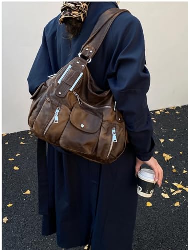 Image of Worldlyda Crossbody Bags for Women Large Tote Soft Leather Purses Washed Y2K Hobo Vintage Handbag Shoulder City Bag