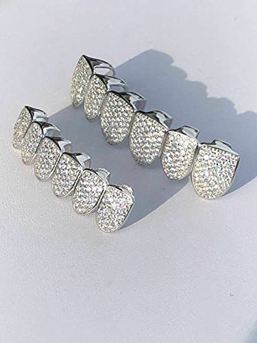 HarlemBling Solid 925 Sterling Silver Real Grillz - Iced CZ - Custom Top & Bottom Grills For Teeth Set - Real Solid Silver NOT BRASS3