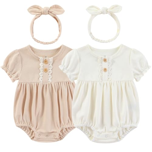 Image of Ruliby Baby Girl Clothes Cotton Bubble Romper Floral Bodysuits Infant Outfit Set