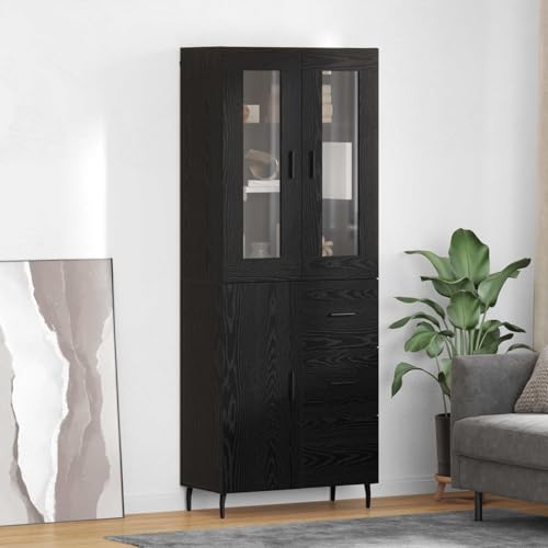 Mueble sala comedor highboard negro aspecto madera de roble con cajones pasillo 2