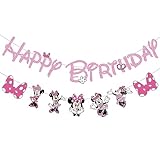 Pink Mouse Birthday Banner for Girls, Mouse Birthday Party Decorations Pink Mouse Themed Birthday Banner for Girl 1st 2nd 3rd Birthday Party Baby Shower Decorations (Pink)