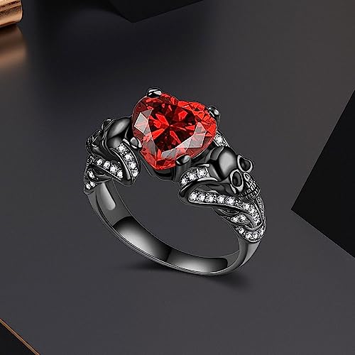 Gothic Jewelry Purple Red Black Crystal Unique Black Skull Rings For Women (Red, 9) #TOP5