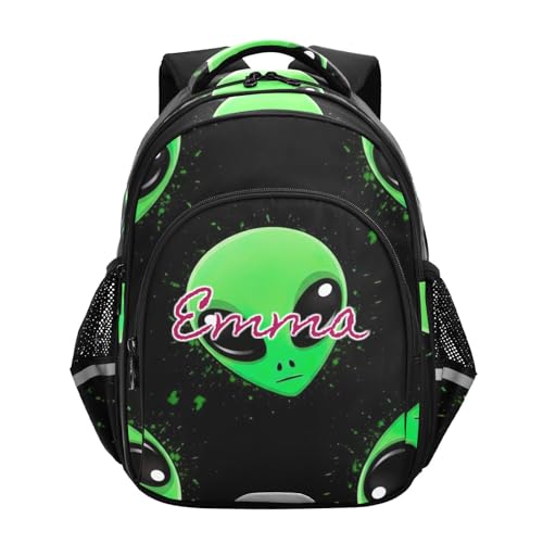 Sac à dos enfants Alien vert 15" personnalisé pour l'école primaire des garçons et filles