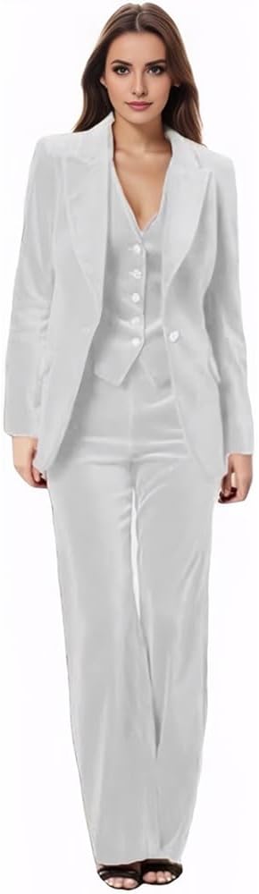 Womens Velvet Suits Plus Size Pant Suits for Women Dressy 3 Piece Set Business Blazers for Work Professional