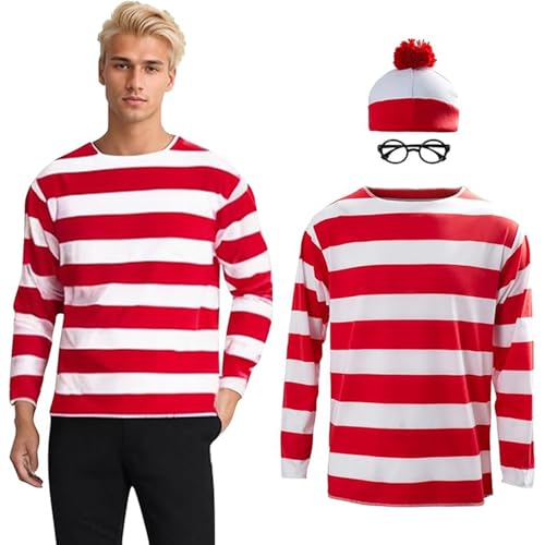 T-shirt rayé rouge et blanc avec chemise et bonnet pour tenue familiale d'Halloween