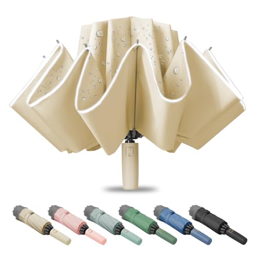 Fogkey Large Windproof Travel Umbrella, Portable Reverse Folding Car Umbrella, Compact Inverted Design with Waterproof Canopy, Automatic, 10 Durable Ribs, 45.6/13 Inch, Fits Backpack