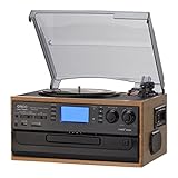 ORCC 10-in-1 Vinyl Turntable Record Player with Bluetooth, Turntable with Built-in Speaker CD Cassette and FM/AM Radio Combo, AUX in RCA Out USB MP3 Recording Headphone Jack, Copmact & Portable