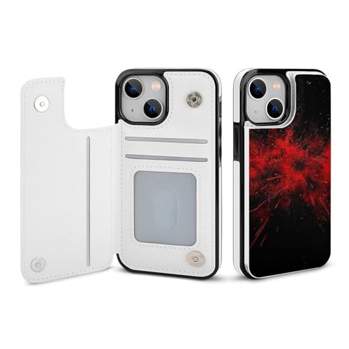 HKMNLEW Explosion Burst Red Black Print Flip Phone Wallet Case iPhone 13 Mini�p PU���U�[ ���C�ϏՌ��g�ѓd�b�P�[�X�J�o�[ �J�[�h�z���_�[�t��
