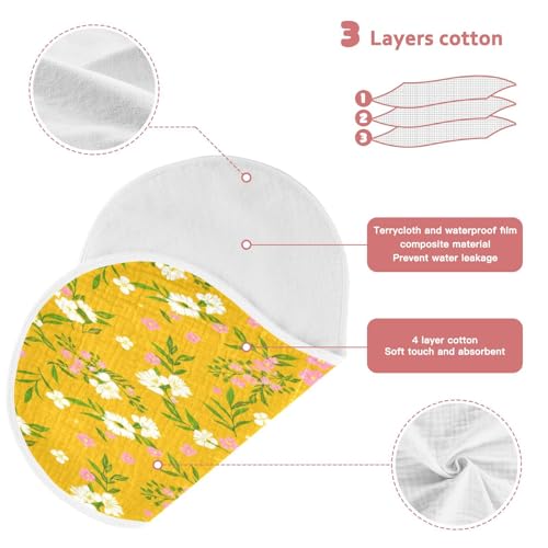 Kigai White Flowers Burp Cloths for Baby 4-Layer Cotton Muslin Burping Cloths 22x11 inch Super Soft & Absorbent Spit Up Burp Rags for Newborn Boys Girls 1 Pack3