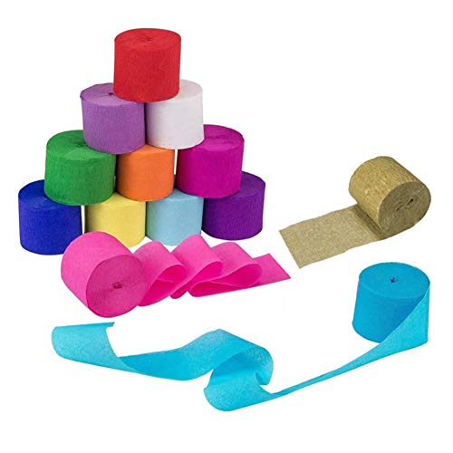 10 Rollen Bunt Krepppapier Rollen 25m x 4.5 cm Kreppbänder Crepe Paper Creppapier zum Basteln für Hochzeit Taufe Party Geburtstagsfeier und Abschlussfeier Weihnachten Dekoration Cover