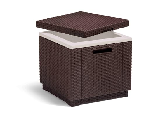 Allibert 212160 Kühlbox Hocker Ice Cube, Rattanoptik, Kunststoff, Braun
