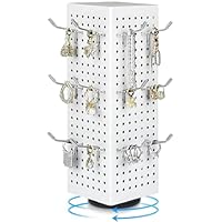 MTOPHLS White Rotating Pegboard Display Stand Pegboard Spinner Organizer(NO HOOKS), 4 x 4 x 12 Inches Four Sided Retail Display Racks Revolving Metal Display Turntable for Jewelry, Accessories, Crafts