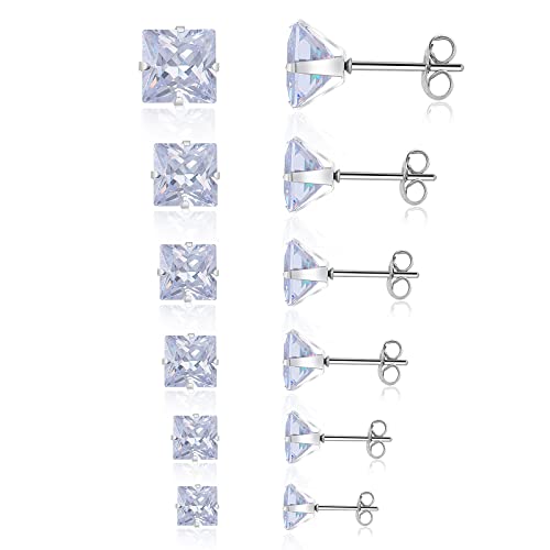 6 pares Pendientes de Tuerca de Circón Pendientes de Tuerca