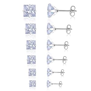 6 pares Pendientes de Tuerca de Circón Pendientes de Tuerca Hipoalergénicos Cuadrados de Acero Inoxidable de 3-8 mm Pendientes de Cartílago con Parte Posterior Plana para Hombres y Mujeres