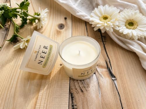 Image of Neer | Camphor Infused Soy Wax Scented Candle | White Musk & Fresh Linen Fragrance | Luxury Home Fragrance Candle | Long Burning