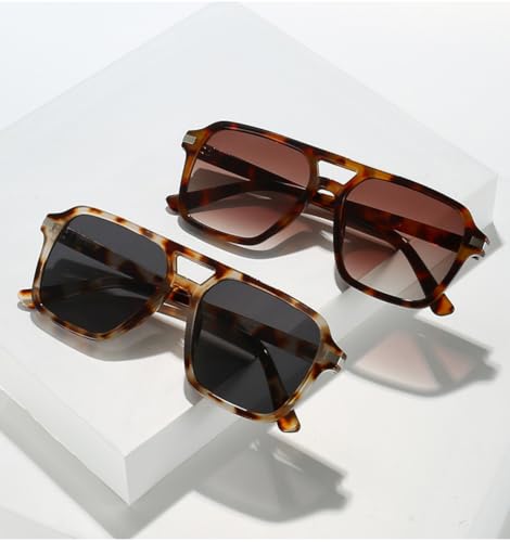 Image of Retro Square Aviator Sunglasses Women Men 70s Vintage Aviator Sun Glasses Plastic Frame Trendy Shades (Tortoise Gradient Grey), Large