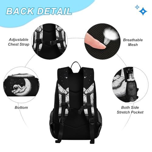 Astronaut on Moon Backpack Lunch Bag Set for Travel Hiking Picnic, Backpacks with Insulated Lunch Box3