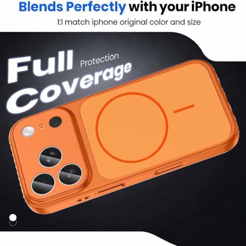 Image of DIZORO Magnetic Case for iPhone 17 Pro Case [Compatible with MagSafe][Built-in Camera Lens Protector] Slim Soft Silicone Bumper Shockproof Metallic Luster Back Cover Phone Case (Orange)
