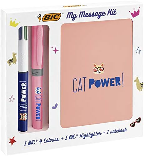 Bic Velours Kit - Stationery Kit 4 Colours Ball Pens Jungle and Leopard/1 Blank Notebook A5 Size, Gift Box of 3