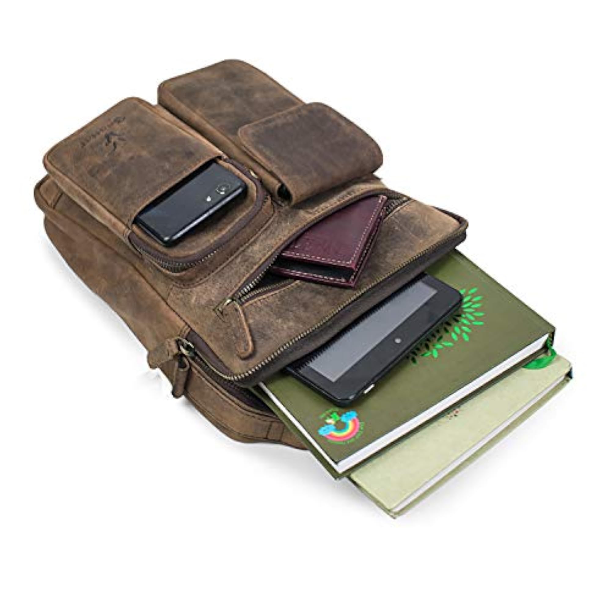 Hunter Leather 11 Inch Multi Pocket Men's Messenger Bag