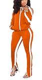 Choichic Jogging Suits for Women - Sweat Suits Set Zipper Hoodies Sweatshirt + Wide Leg Slit Pants Tracksuit Set XX-Large Orange