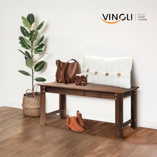 Image of VINGLI Outdoor Wood Bench, 40 inch Outdoor Bench Patio Wooden Bench Garden Bench Outdoor Backless Bench for Deck Patio (Carbonized)