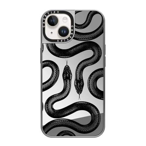 CASETiFY �~���[ iPhone 14 �P�[�X [1.5m����̗����������N���A/MagSafe �ɑΉ�] - Black Kingsnake - �V���o�[ (�V���o�[�o���p�[)