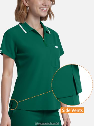 Image of Scrub Tops for Women, Medical Short Length Zip-Front Polo Scrub Top