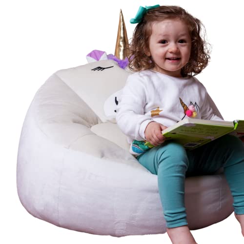 Elephant Living - Kindersitzsack Stella das Einhorn - Hochwertiger Kinder Sitzsack fürs Spiel- oder Kinderzimmer - aus superweichem Samtmaterial gefertigt ist Stella das bequemste Einhorn im Land!