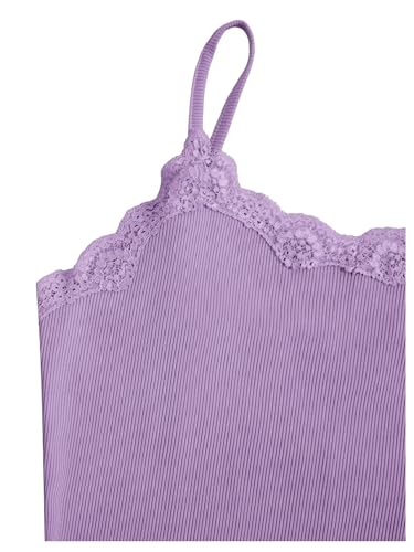 Image of SOLY HUX Girl's Lace Trim Camisoles Ribbed Spaghetti Strap Crop Tank Tops | Sleeveless, Teen Girl Top, Summer Top