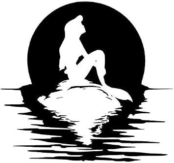 Ariel The Little Mermaid On Rock Full Moon Vinyl Car Truck Laptop Wall Window Decal Sticker Black, 6"